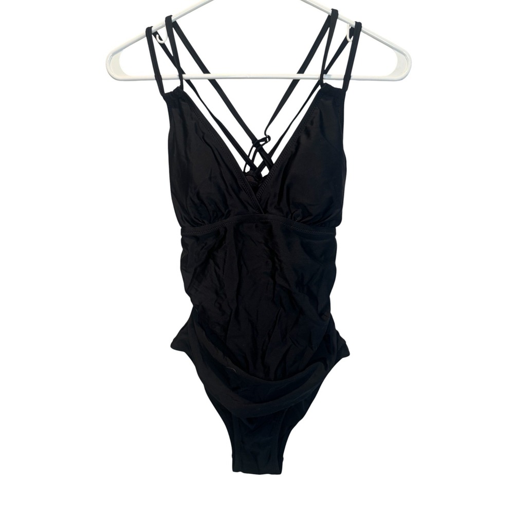 Charmo Womens Black One Piece Strappy Swimsuit UPF 50+ Small‎ NEW